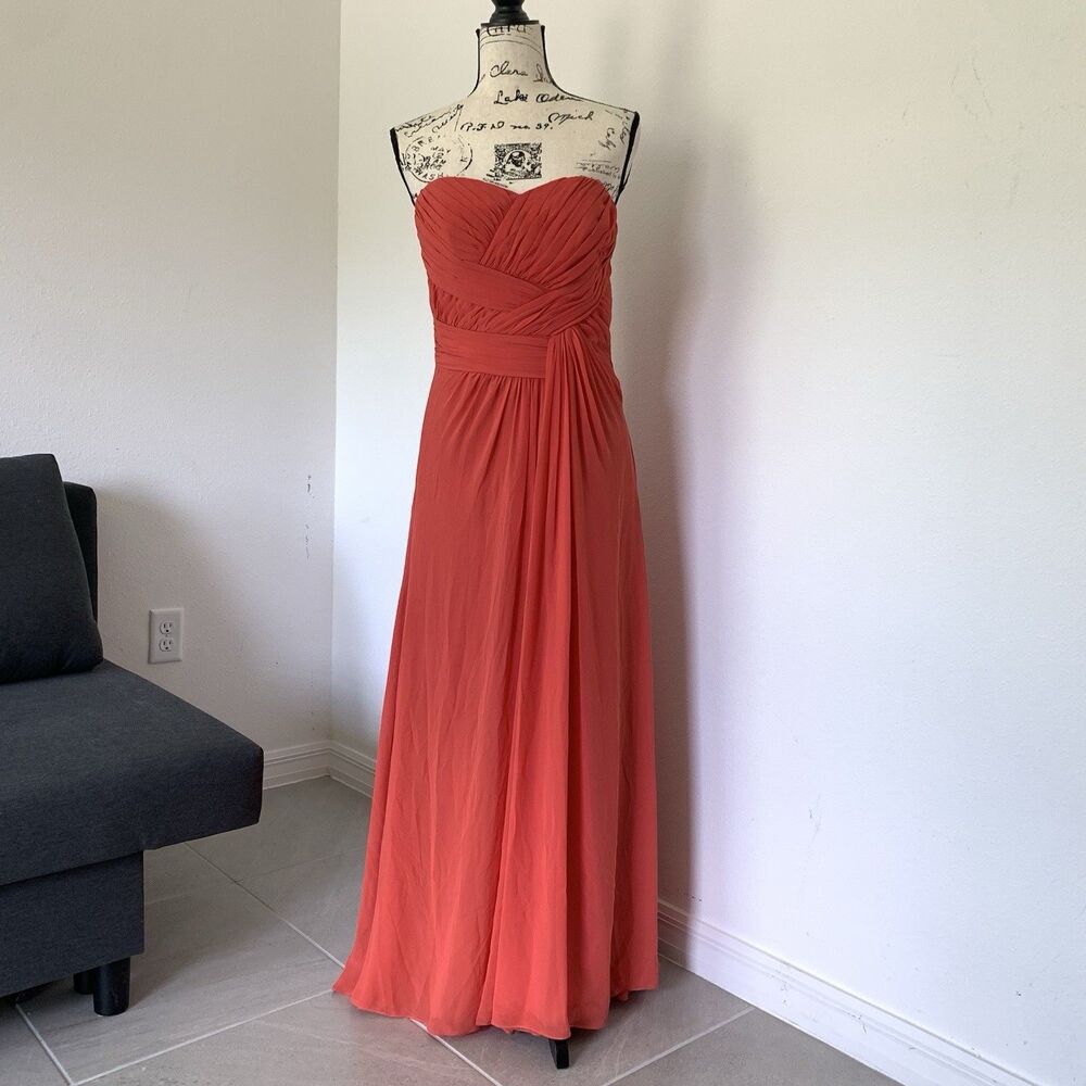Red Orange Pleated Strapless Prom Pageant Formal Dress Gown Size 8